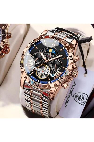 Choice6 1410 RoseGold Blue S Luxury Men Watch Luminous Waterproof Hollow Tour...