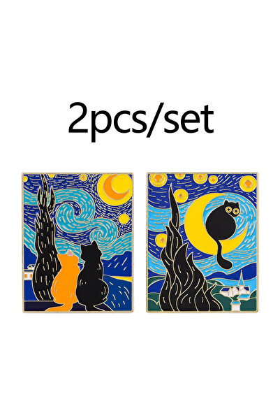 Choice1 3 Van Gogh Starry Night Enamel Pin Black Cats Brooch Pin Lapel Pin Ba...