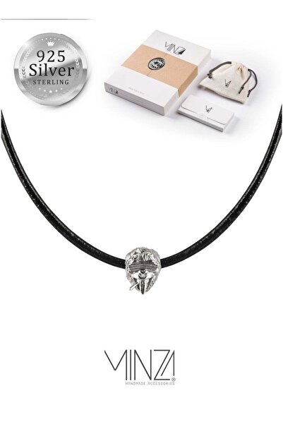 MINZA Loom Pure 925 Sterling Silver, Leather Necklace for Men, Handmade Neckl...