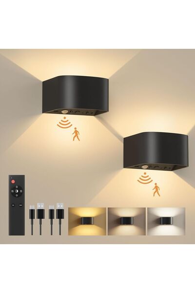 Dotail Set de 2 aplice de perete LED FULEN, Senzor de mișcare, Telecomandă, 3...