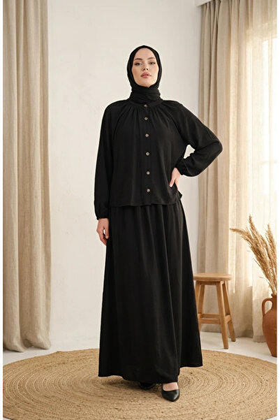 sefamerve Hakim Collar Buttoned Hijab Double Set 2284-05 Black