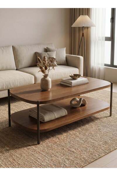 M SMART 2-Tier Wooden Coffee Table with Metal Legs 120x60x51cm ,Table for Liv...