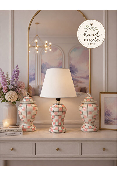 daiza home Dekoratif Hand Made El İşi Salon Seti Sultan Küp Abajur Şah Damalı...