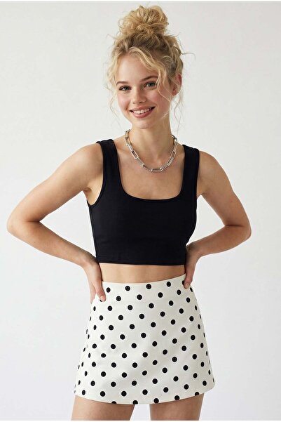 Mixray 2126 Women's U-Neck Basic Crop Tank Top Black