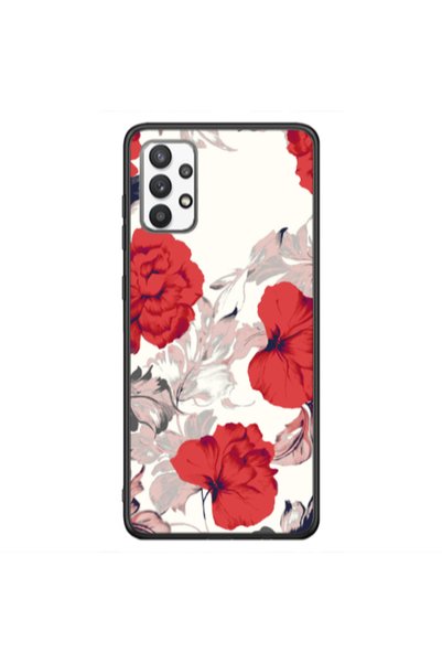 Other Samsung A32 4G Red Flowers Black Glossy Θήκη