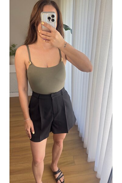 Butikrenginyılmaz Metal Aksesuarlı İp Askılı Çıtçıtlı Body Bodysuit