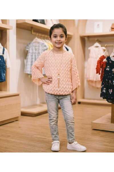 CUENTO KIDS Girl's Honeycomb Textured Stylish Blouse with Flounce Sleeves