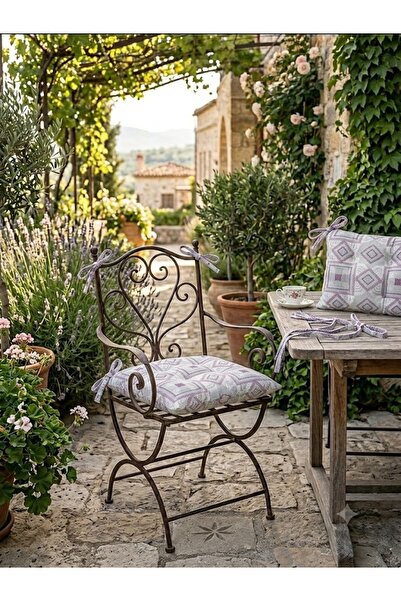 Erca Home Tekstil Ürünleri Bead Fiber Filled Fabric Laced 2 Piece Chair Cushi...