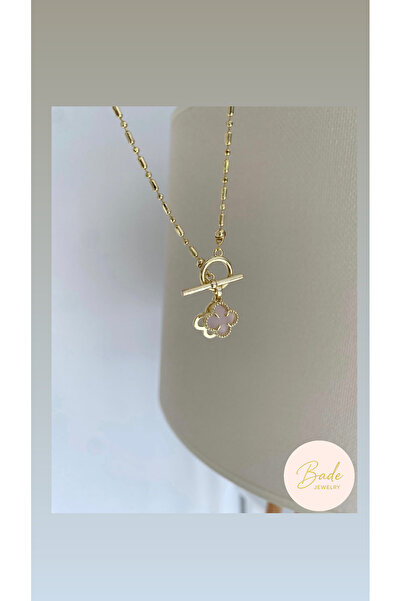 Bade Jewelry Fd Gold Pink Clover Detailed Modern Design Tarnish-Resistant Ste...