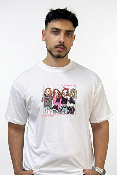 Anetos Blackpink_19 Design Printed Oversize White T-Shirt