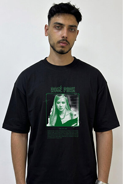 Anetos Rose Park Design Printed Oversize Black T-Shirt