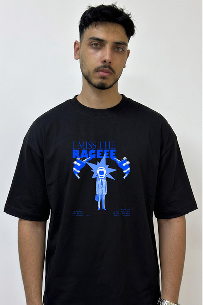 Anetos Raging Businessman Design Printed Oversize Black T-Shirt