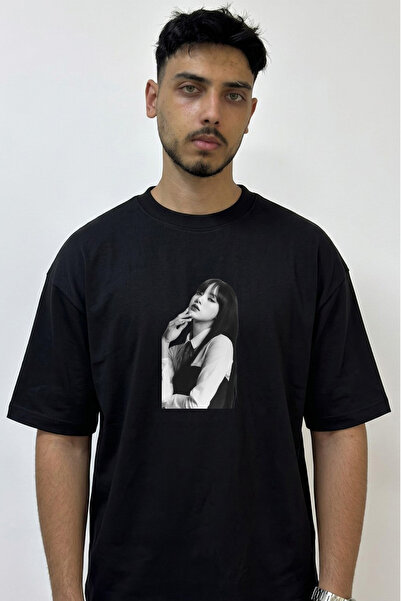 Anetos Lisa Design Printed Oversize Black T-Shirt
