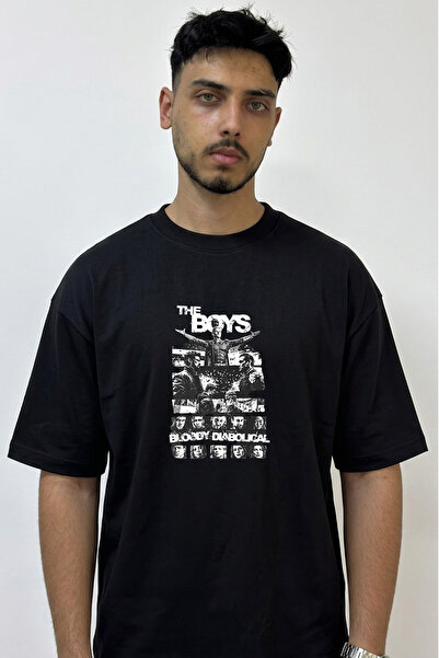 Anetos The Boys Homelander Design Printed Oversize Black T-Shirt