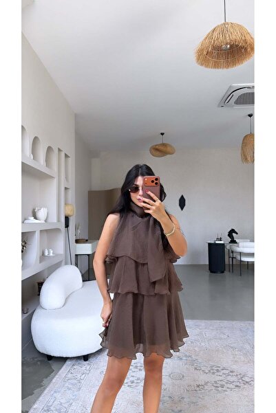 Buket Teke Brown Short Layered Dress