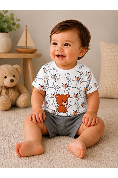 krm kerem bebe Mini Bear Friends Printed Cotton Combed Cotton Baby Boy Shorts...