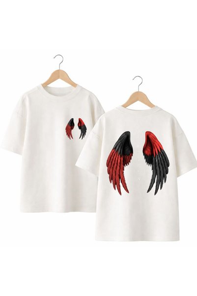 playwear Red Blac Kanaat Back and Front Chest Printed 100% Cotton Oversize Lo...
