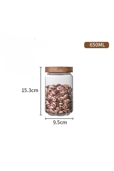 Choice3 650ml 1pcs Wood Lid Orgnizer Glass Airtight Canister Kitchen Storage ...