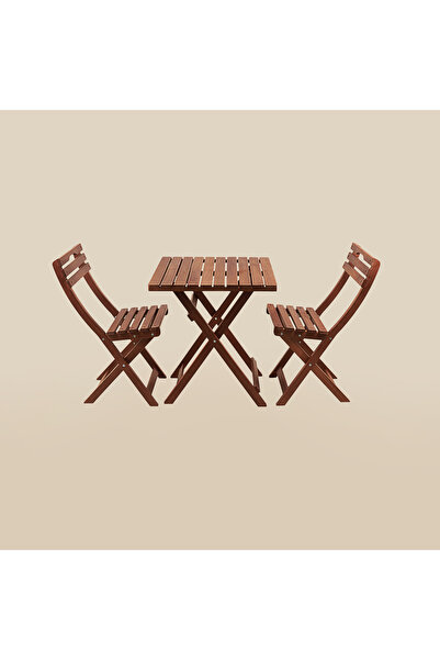 Just Home 2+1 Katlanır Kayın Ahşap Bistro Set - Ceviz - 60x60 cm