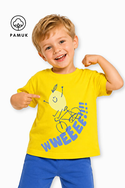 difa kids Tricou de vară pentru băieți, cu mânecă scurtă, cu imprimeu de lămâie