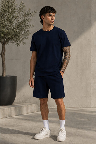 YAKAMEL Erkek Oversize Basic Şortlu Bisiklet Yaka Yazlık İkili Takım