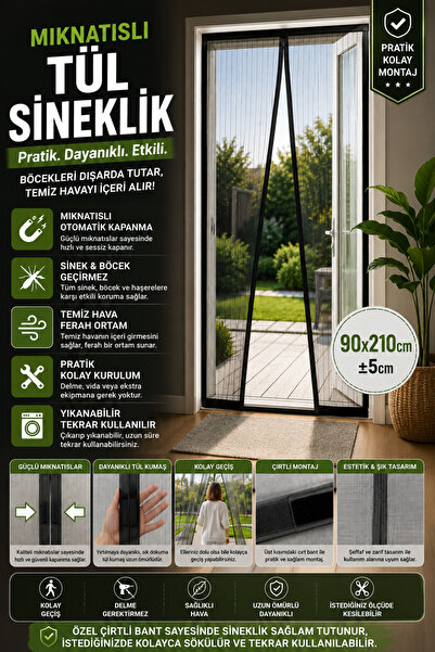 nextbuy 90x210cm Manyetik Mıknatıslı Sineklik Kapı Tülü Sinekliği Balkon Bahç...