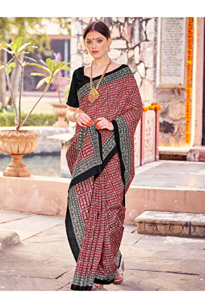 PRASHA Women's Bhagalpuri Silk Maroon Printed Designer Saree With Blouse Piece