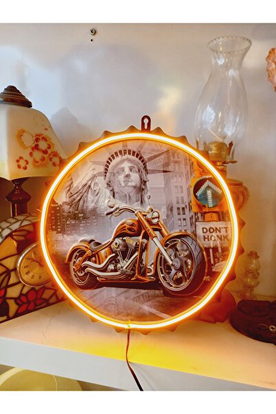 SUPERSTOK Neon Lambalı Metal Kabartmalı Plaka Tablo 35cm çap Retro neon tablo