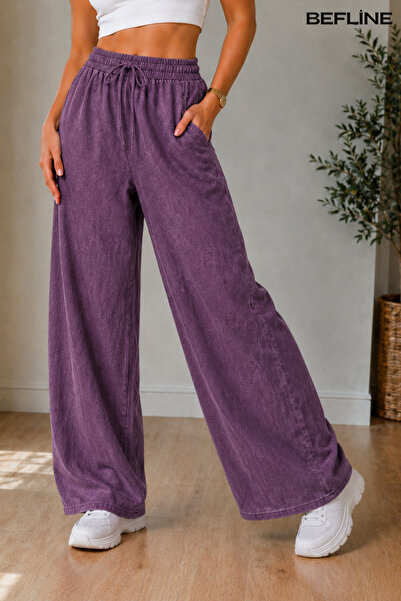 LAVİNİM Women's Linen Denim Detailed Oversize Loosefit Comfortable Trousers