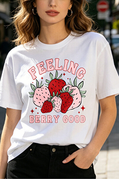 Fleck Womens T Shirts Feeling Berry Good Strawberry Print Casual Summer Top T...