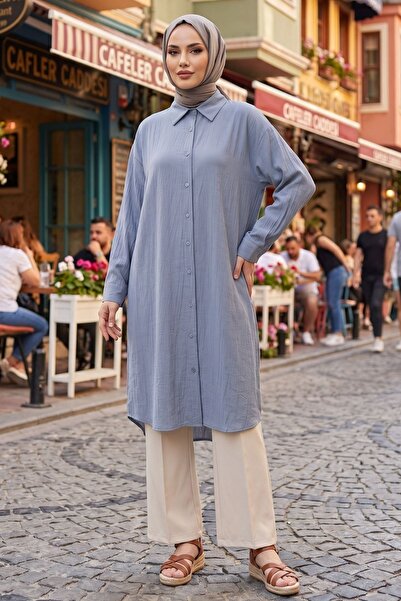 Modestim Tesettür Kadın Gömlek Yaka Boydan Düğmeli Yazlık Çilek Kumaş 110 Cm ...