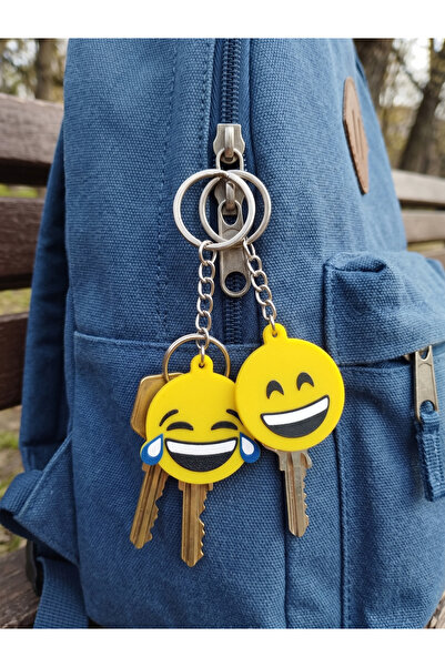 3D Layshop Set of 2 Smiling Face and Laughing Emoji Keychains - Couple and Ka...