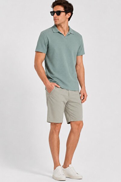 Hawaii Beach Çağla Green Lycra Stretch Fabric Classic Men's Linen Shorts with...