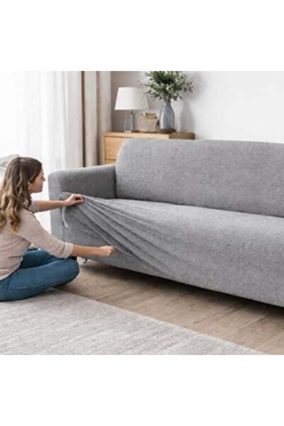 SHOPIENS Husă elastică gri pentru canapea cu 3 locuri 170-220 cm