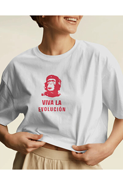 buzagi tasarım ürünleri Viva La Evolution Unisex White Regular T-Shirt