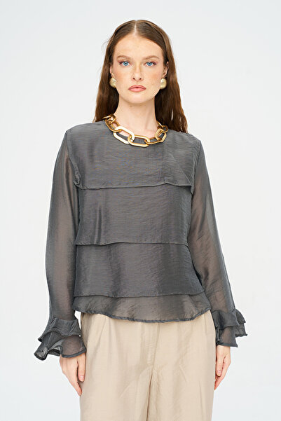 Orfeo Negro Women's Layered Ruffle Solid Color Blouse