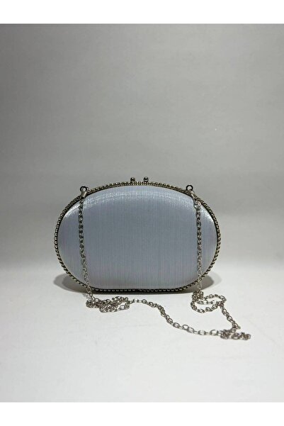 womenacs Silver Color Satin Fabric Material Design Evening Dress Clutch Chain...