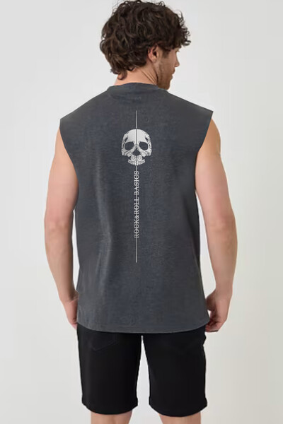 ROCKANDROLL Μπλουζάκι Oversize σε ανθρακί χρώμα με στάμπα κρανίου στην πλάτη ...