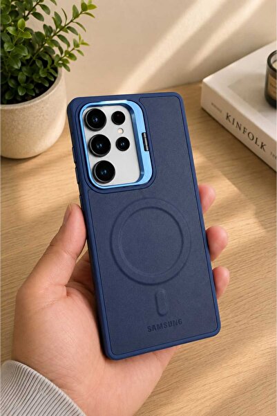 Case SAMSUNG S25 ULTRA Lacivert Deri Standlı Kılıf