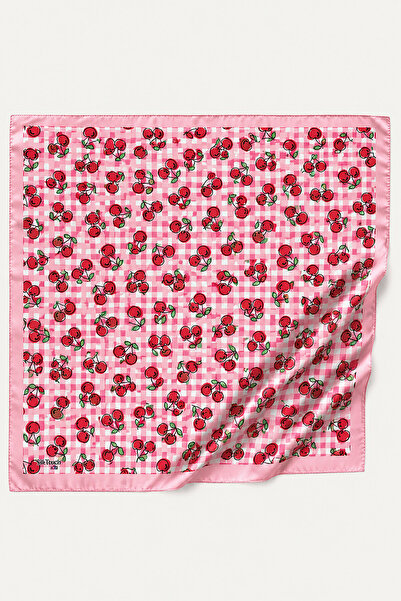 SilkTouch وشاح ناعم وردي منقوش بنمط حديقة الكرز للفتيات مقاس 80*80 سم