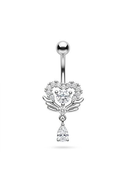 Karaşah Kalp Zirkon 10x1,6mm Çelik Göbek Piercing