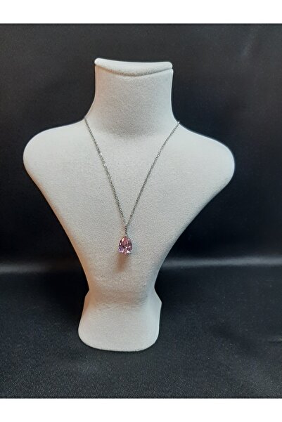 MRYart Silver Color Row Stone Pink Drop Model Sf Chain Steel Necklace