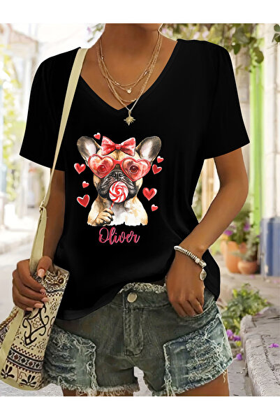 Deocept Women's Koala Printed V-Neck Sleeved Regular Fit Comfortable T-Shirt