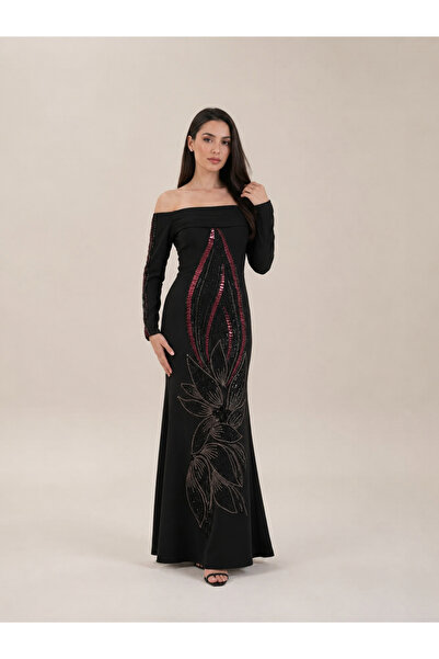 DVNA Black Evening Dress with Gold Embroidery by Dvna