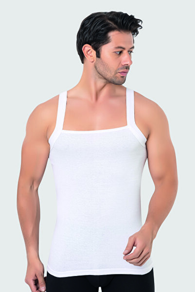 X MODAL Men's Wide Ribbed Undershirt 100% Cotton Ribbed White
