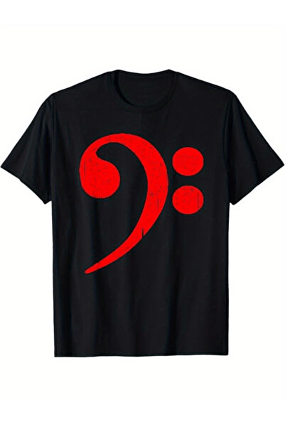 1001moda Clef Graphic T-Shirt Black Tee with Red Note Symbol Heavyweight Cott...