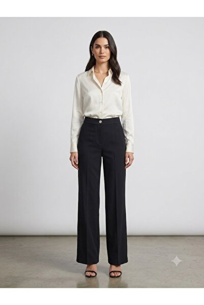 Moda İlgi Modai̇lgi̇ High Waist Wide Leg Black Fabric Trousers 40142