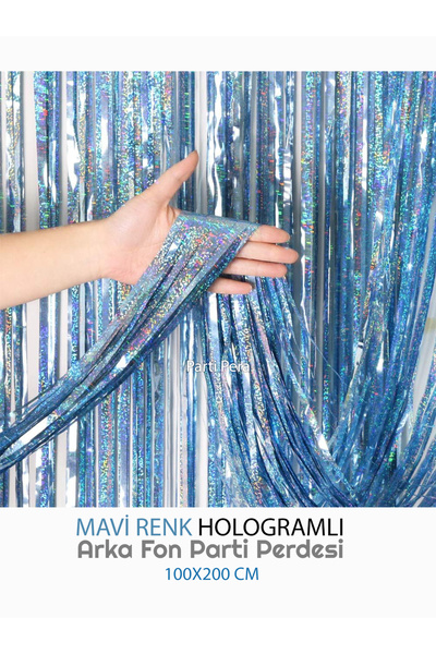 parti pera Mavi Hologramlı Arka Fon Parti Perdesi 100*200 cm