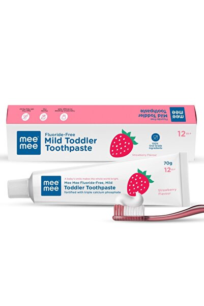 mee mee Fluoride Free Baby Toothpaste for Kids & Toddlers, Strawberry Flavor,...