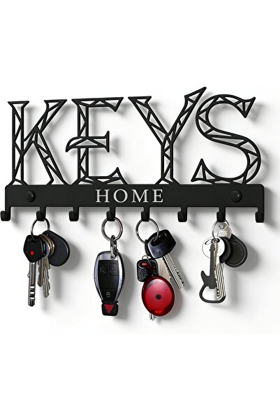 Slasa Acrylic Farmhouse Key Holder Wall Mount with 8 Hooks, Black, 25 x 10 cm